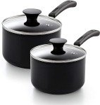 Nonstick Saucepan Set with Glass Lids, Black
