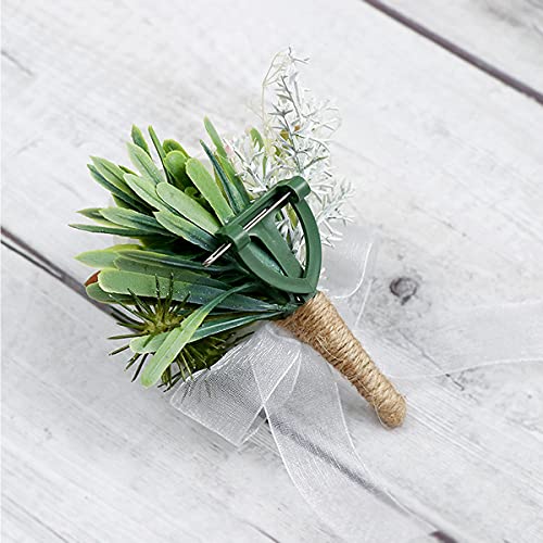 Guador Wedding Boutonniere, 2 Set White Rose Boutonniere and Roses Wrist Corsage Handmade Corsage Buttonhole Flowers Boutonniere Set Rhinestone Ribbon Flower Wedding Accessories