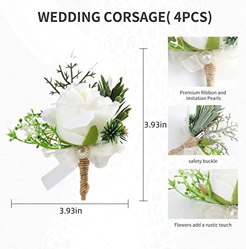 White Rose Boutonniere Set for Weddings
