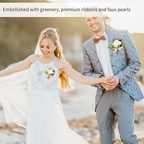 White Rose Boutonniere Set for Weddings