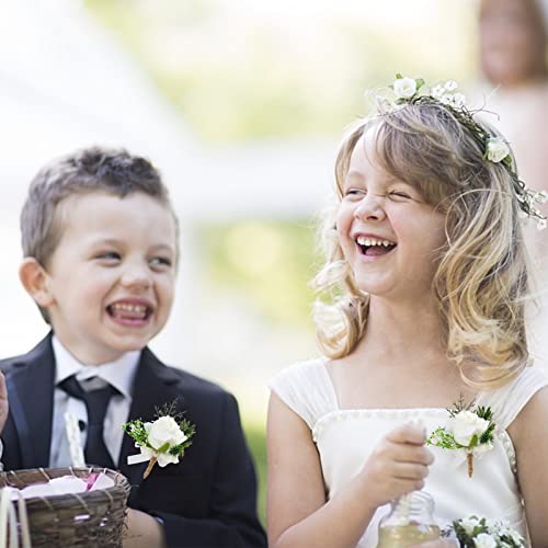 White Rose Boutonniere Set for Weddings