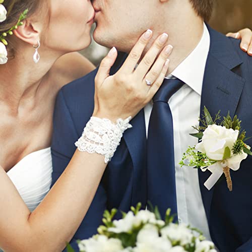 White Rose Boutonniere Set for Weddings