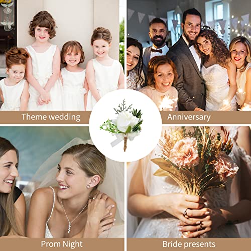 White Rose Boutonniere Set for Weddings