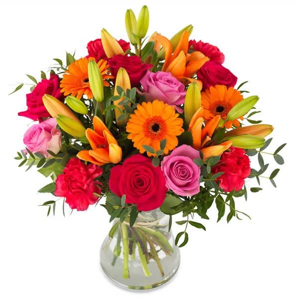Special Florist Choice Fresh Flower Bouquet Lucky Stars. Orange Germini, Red's, Pink's. Beautiful Birthday, Thank You or Gift. Eligible for International Delivery. Free Next Day Delivery