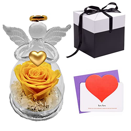Mi Rubita Store Luxury Angel Preserved Flowers Roses Mothers Day Birthday Gifts Anniversary for Women Sister Aunt Gifts for Her Next Day Delivery Forever Rose. (Bumblebee Yellow) …