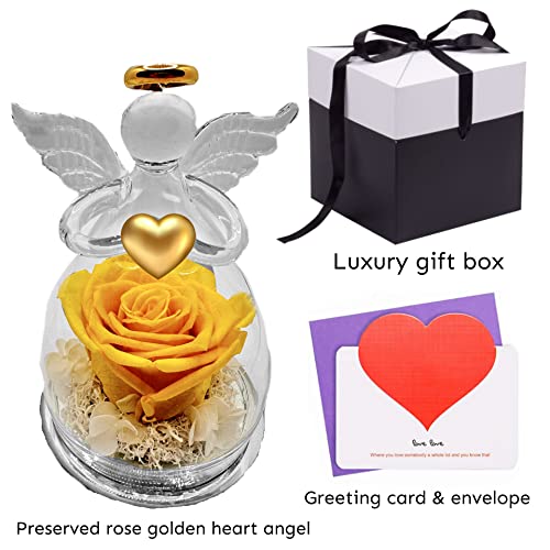 Mi Rubita Store Luxury Angel Preserved Flowers Roses Mothers Day Birthday Gifts Anniversary for Women Sister Aunt Gifts for Her Next Day Delivery Forever Rose. (Bumblebee Yellow) …
