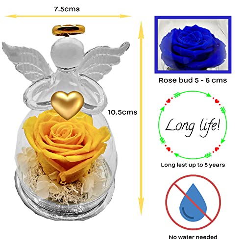 Mi Rubita Store Luxury Angel Preserved Flowers Roses Mothers Day Birthday Gifts Anniversary for Women Sister Aunt Gifts for Her Next Day Delivery Forever Rose. (Bumblebee Yellow) …