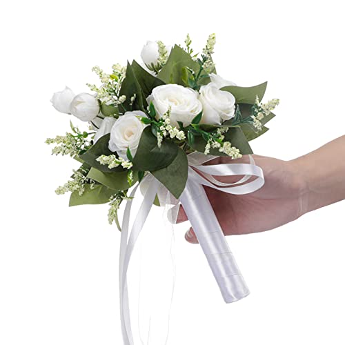 Ribbon-wrapped Artificial Rose Wedding Bouquet