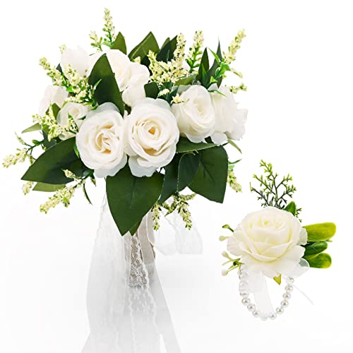 Romantic Artificial Rose Wedding Bouquet Set