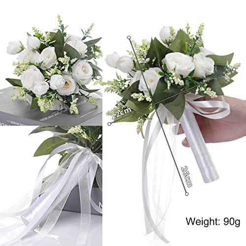 Ribbon-wrapped Artificial Rose Wedding Bouquet