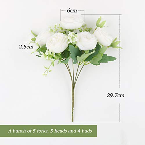 VINFUTUR 3 Bunches Artificial Peony Silk Flowers Fake Peony Silk Hydrangea Bouquet Bridal Bouquet for Wedding, Party, Home Decoration (White)