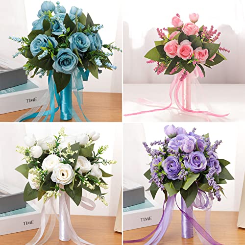 Ribbon-wrapped Artificial Rose Wedding Bouquet