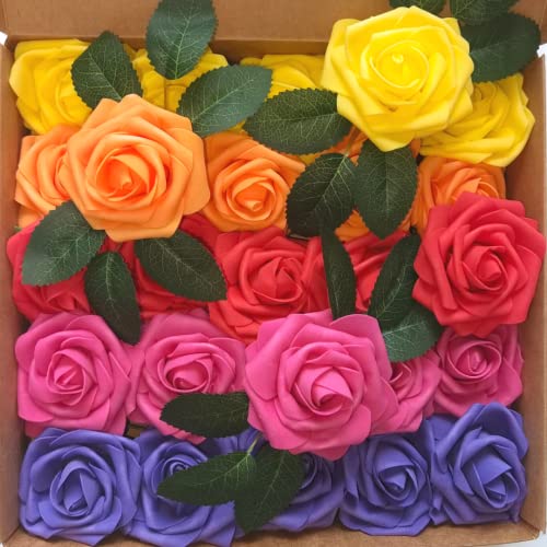 25 Rainbow Foam Roses for Decorating and Crafting
