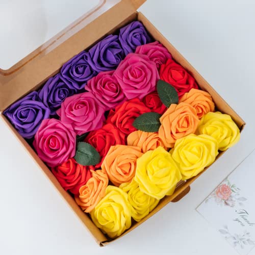 25 Rainbow Foam Roses for Decorating and Crafting