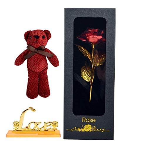 24K Gold Artificial Rose and Teddy Set