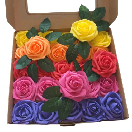 25 Rainbow Foam Roses for Decorating and Crafting