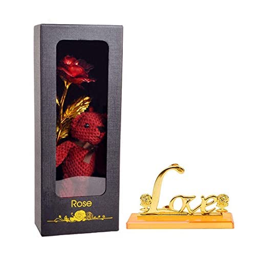 24K Gold Artificial Rose and Teddy Set