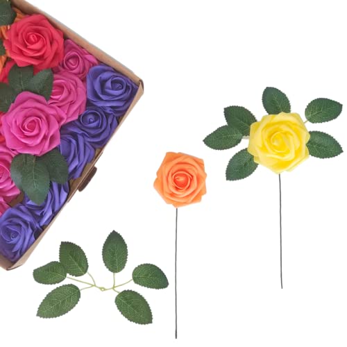25 Rainbow Foam Roses for Decorating and Crafting
