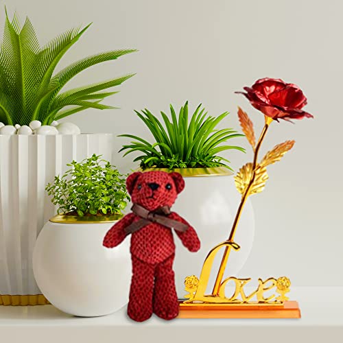 24K Gold Artificial Rose and Teddy Set