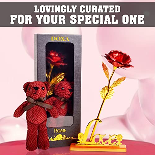 24K Gold Artificial Rose and Teddy Set