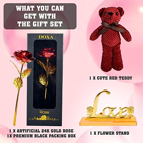24K Gold Artificial Rose and Teddy Set