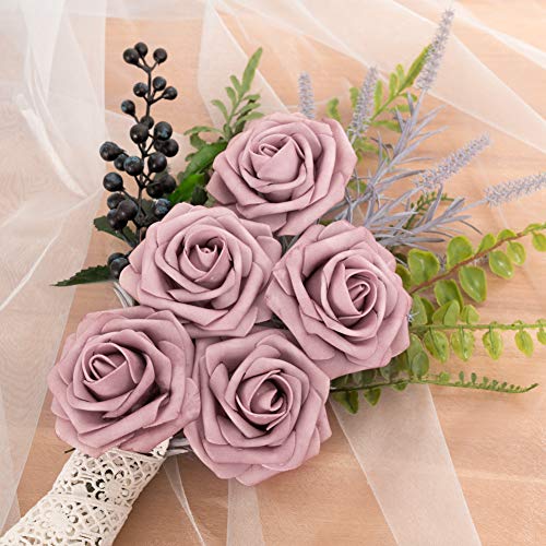 Realistic Artificial Rose Bouquet - Dusty Pink Purple