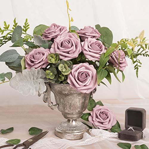 Realistic Artificial Rose Bouquet - Dusty Pink Purple