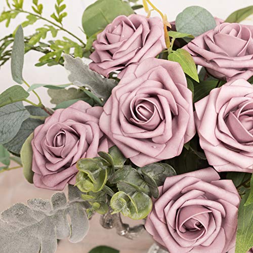 Realistic Artificial Rose Bouquet - Dusty Pink Purple