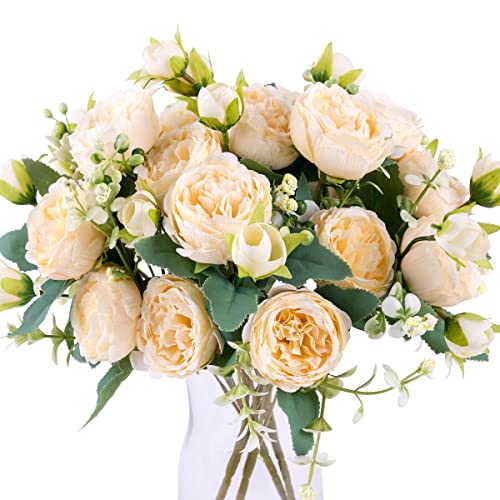 Champagne Peony Silk Flower Bouquets for Home & Events