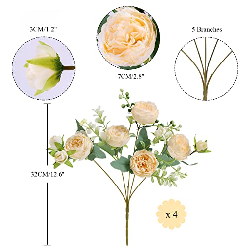 Champagne Peony Silk Flower Bouquets for Home & Events