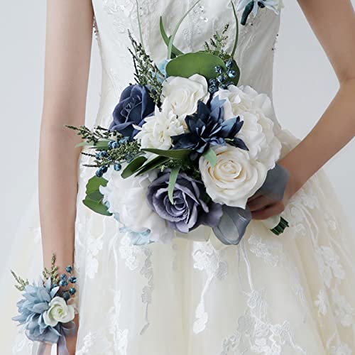 White and Blue Artificial Wedding Bouquets