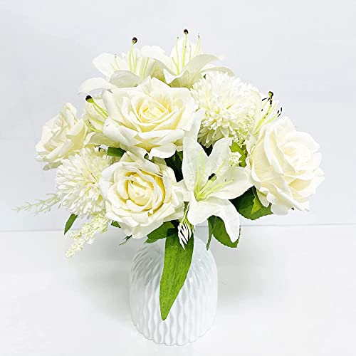 Realistic Artificial Rose, Hydrangea & Lily Bouquets - 2 Pack