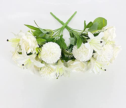 Realistic Artificial Rose, Hydrangea & Lily Bouquets - 2 Pack