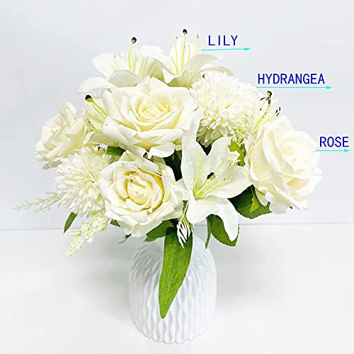 Realistic Artificial Rose, Hydrangea & Lily Bouquets - 2 Pack