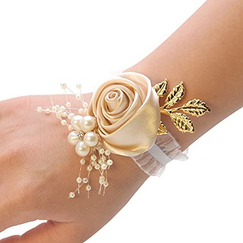 Wedding Wrist Corsage with Artificial Flowers and Lace