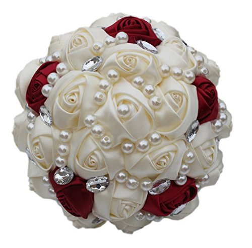 Customizable Ivory Wine Red Diamond Silk Bouquet