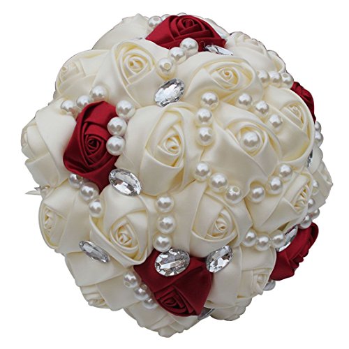 Customizable Ivory Wine Red Diamond Silk Bouquet