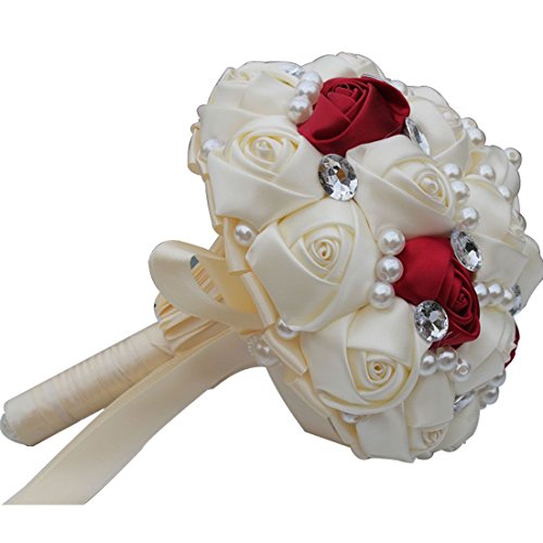 Customizable Ivory Wine Red Diamond Silk Bouquet