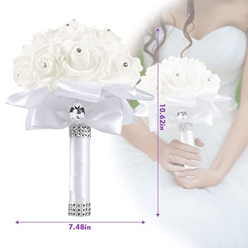 Crystal Diamond Foam Rose Bouquet for Weddings