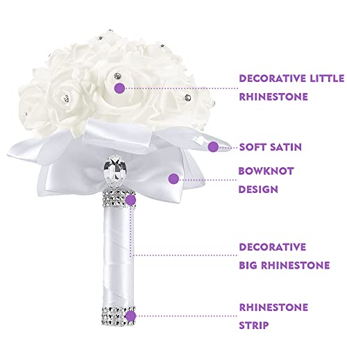 Crystal Diamond Foam Rose Bouquet for Weddings