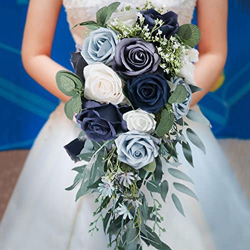 Blue Artificial Rose Wedding Bouquet for Romantic Occasion