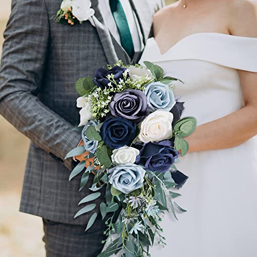 Blue Artificial Rose Wedding Bouquet for Romantic Occasion