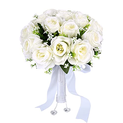 Crystal Silk Rose Wedding Bouquet for Bride