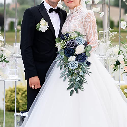 Blue Artificial Rose Wedding Bouquet for Romantic Occasion