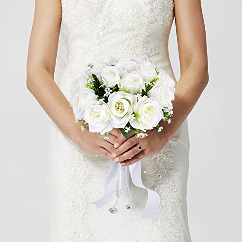 Crystal Silk Rose Wedding Bouquet for Bride