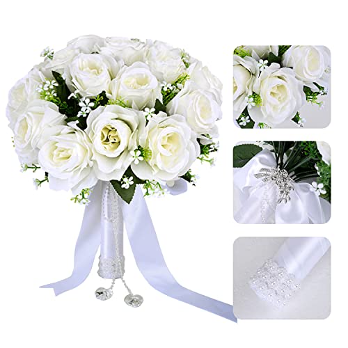 Crystal Silk Rose Wedding Bouquet for Bride