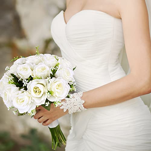 Crystal Silk Rose Wedding Bouquet for Bride