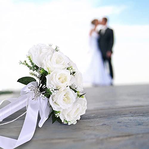 Crystal Silk Rose Wedding Bouquet for Bride