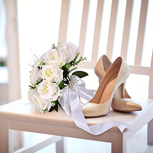 Crystal Silk Rose Wedding Bouquet for Bride