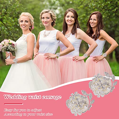 Lusofie Wedding Wrist Corsages with Rhinestones and Pearls